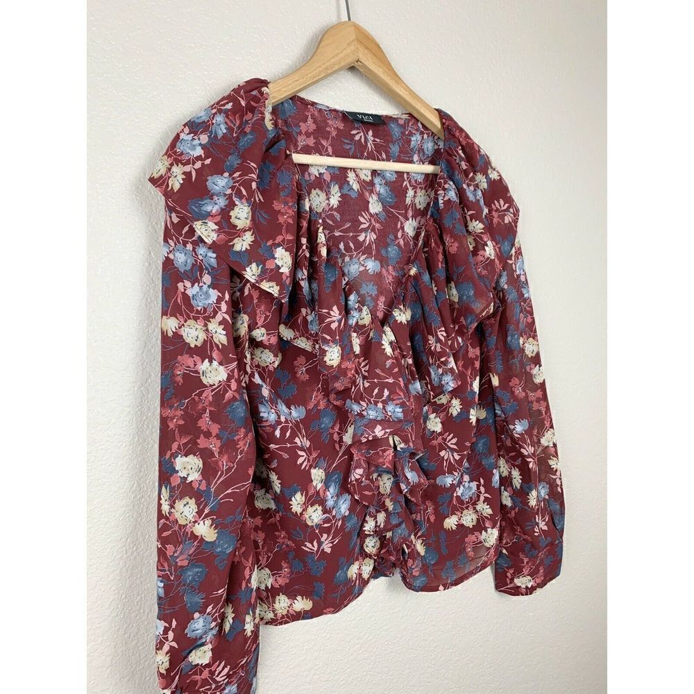 Vici Collection Floral Ruffle Button Front Top - Picture 3 of 5